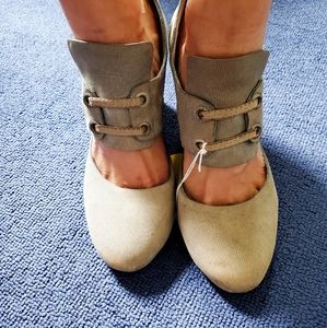 OSKLEN Vintage Suede Pinstripe Wedges, Size 39